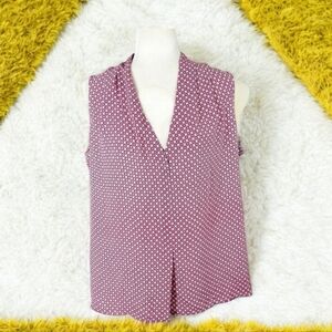 Rose &  Olive pink polka dot V-Neck sleeveless  pleated flowy blouse  Xl